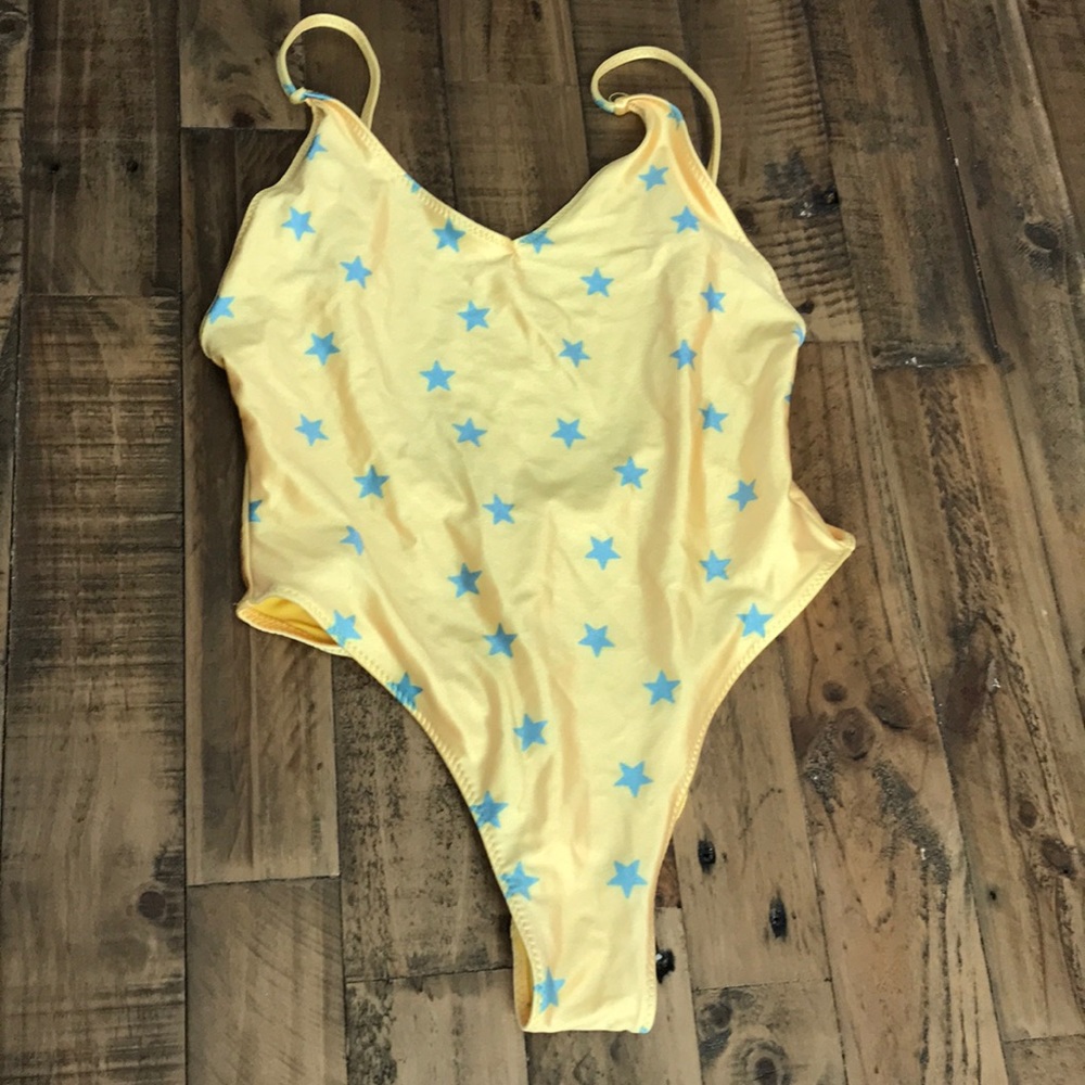 Forever 21 Yellow Swimsuit with blue stars